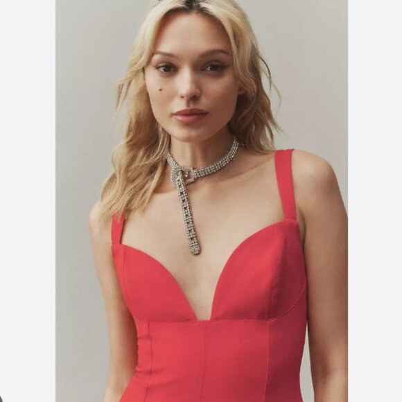 Brand New BHLDN Sage Sweetheart Stretch Crepe Midi Dress - Picture 2 of 8